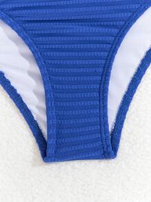 SHEIN Swim Women's Summer Holiday Solid Color Ruffle Hem Tankini With Triangle Briefs Bikini Swimwear Set,Summer Beach - Royal Blue - View 6
