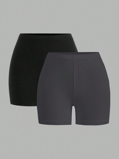 SHEIN EZwear 2pcs/Set Women Plus Size Solid Color Casual Leggings, Suitable For Summer