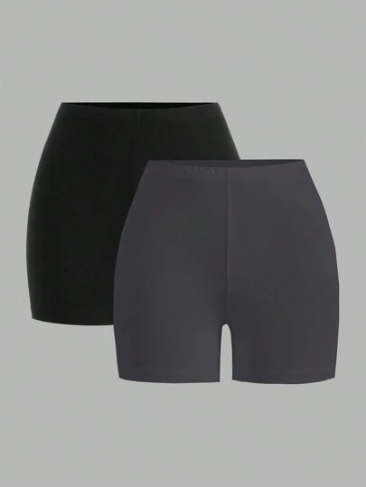 SHEIN EZwear 2 件套女士加大码纯色休闲紧身裤，适合夏季