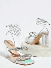 SHUZIA Women Fashionable Sparkling Bowknot Design High Heel Sandals With Strap