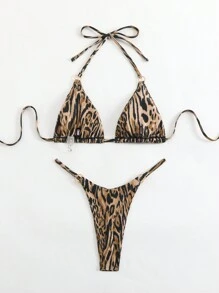 SHEIN Swim 2025 Vacation Beach Leopard Print Bikini Set Leopard Bikinibikini Sets Summer - Multicolor - View 3