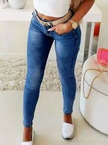 Women's Tight-Fitting Back Split Bow Design Jeans