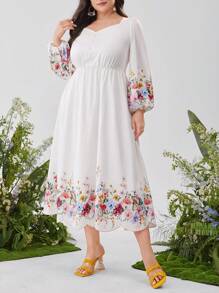 Seusyu Ropa árabe simple diaria para mujeres de talla grande con impresión aleatoria - Blanco - Ver 2