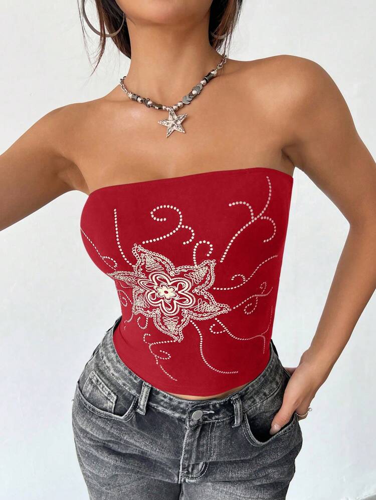 Women's Floral Printed Casual Summer Bandeau Top