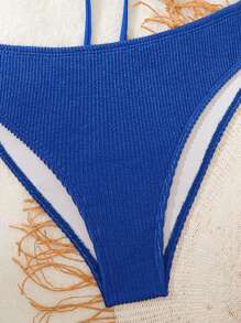 SHEIN Swim Women's Solid Color Bandeau Bikini Set, Sexy Halter Two Pieces Bikini Set For Vacation,Summer Beach - Blue - View 6