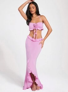 Forever 21 女士花卉3d設計性感舒適透氣吊帶上衣和裙子套裝 - 粉色 - 查看 3