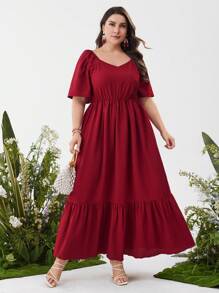 Mulvari Ropa árabe diaria sencilla de unicolor burdeos rojo para mujer de talla grande