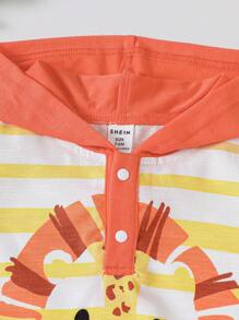 嬰兒男孩可愛獅印花短袖連帽爬服，夏季用 - 橘色 - 查看 3