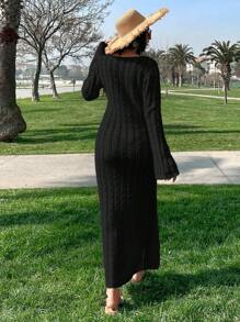 SHEIN Áo khoác ngoài dệt kim móc kiểu dáng thường ngày dành cho nữ, thích hợp mặc đi biển hoặc đi nghỉ mát. - màu đen - Xem 3