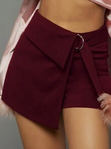 Hauture O形環細節摺疊包裝安全褲裙 - 酒紅色 - 查看 4
