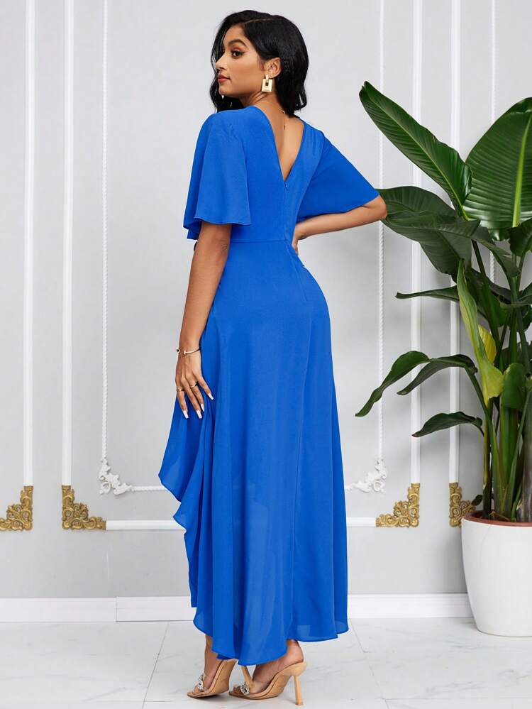 Women's Elegant Blue Beaded Embroidery & Lace Trimmed Jumpsuit For Summer