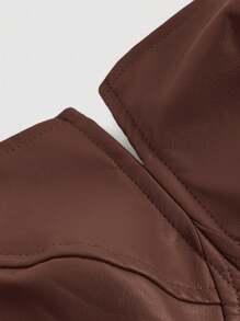 SHEIN MOD Brown V-Shaped Slit Solid PU Leather Tube Top