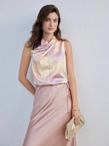 MOTF PREMIUM Blusa sin mangas con cuello cisne y teñido de nudos - Multicolor - Ver 8