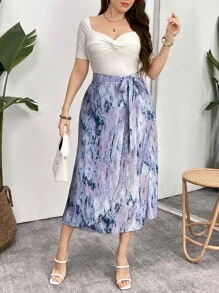 Mulvari Plus Size Wrapover Tie Waist Holiday Casual Skirt