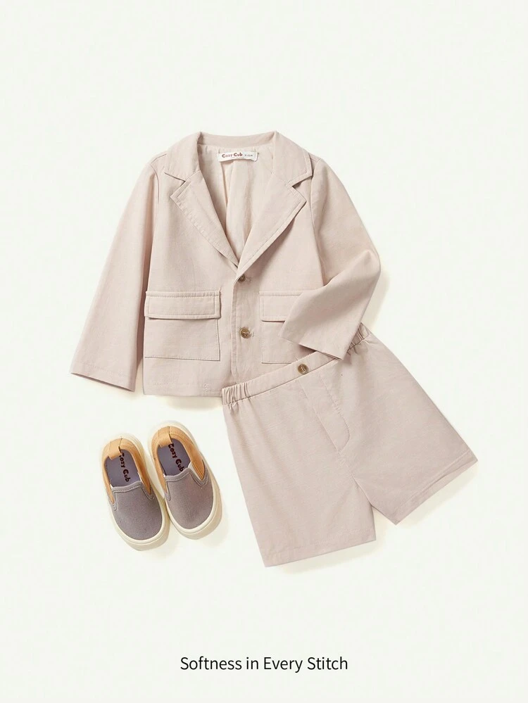Baby Boy Turn-Down Collar Long Sleeve Cardigan And Casual Shorts 2pcs/Set