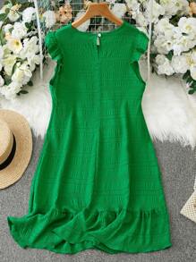 Franclia Damen Modisches und Elegantes Einfarbig Kurzarmkleid mit flatternden Ärmeln