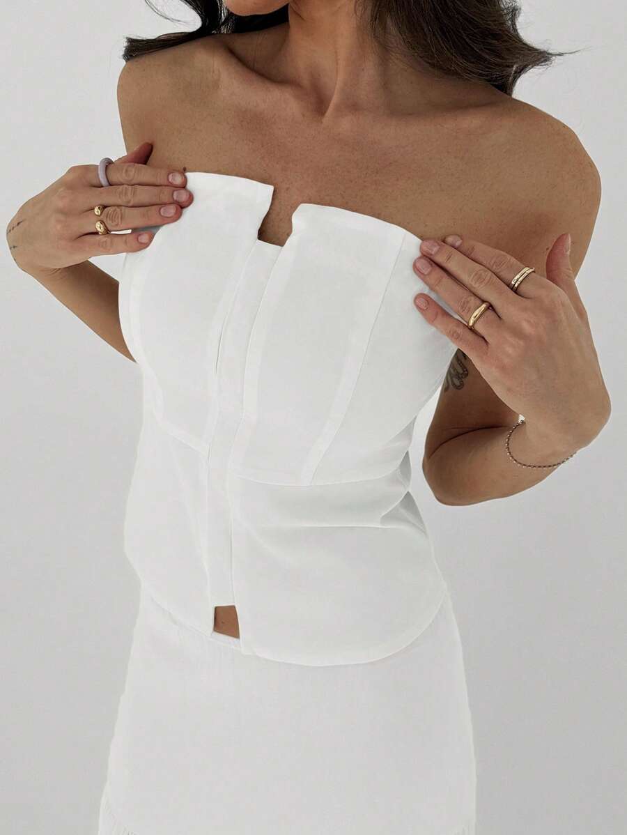 Aloruh Áo yếm đan dây cổ chữ V Slim Fit nữ, màu trắng, kiểu dáng đơn giản, thích hợp đi chơi - Nhiều màu - Xem 1