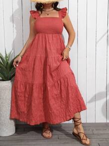 Breezaya Plus Size Vacation Casual Long Dress With Cinched Waist And Straps