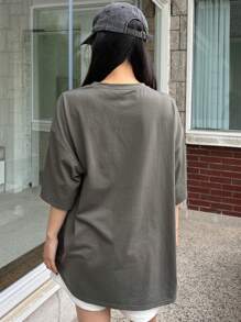 DAZY Nữ Mùa Hè Dáng Rộng In Hình Trái Tim Cổ Tròn Rớt Vai Ngắn Tay Áo Thun Có Khẩu Hiệu In Theo Đuổi Giấc Mơ - Xám - Xem 2