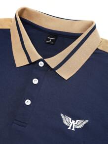 Manfinity Homme Men Color Block Button Half-Open Short Sleeve Polo Shirt And Shorts Summer Casual Suit