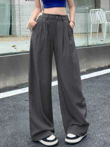 DAZY Women's Fashion High-Waist Casual Banana Pants, Full Length,Women Dress Pants - Dark Grey - View 2