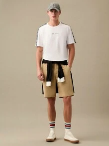 Manfinity VCAY Men Cotton Letter Taped Tee,Back To School - White - View 5