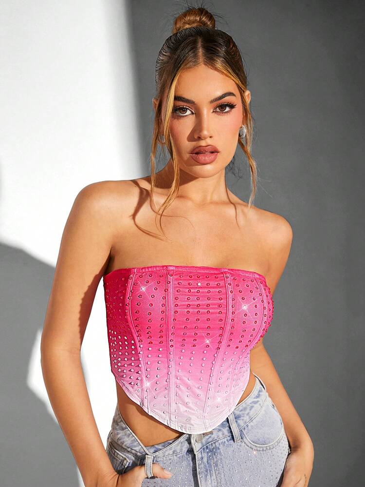 Women's Summer Asymmetric Hem Ombre Bandeau Top