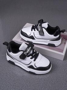 兒童經典校園運動鞋，黑白透氣輕量運動鞋，休閑滑板鞋 - 黑與白 - 查看 6