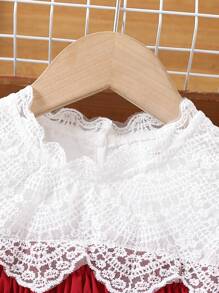 Vestido de manga corta para fiesta de verano con parche de encaje elegante y de moda para niña joven - Rojo - Ver 5