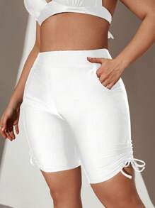 SHEIN Swim Curve Plus Size Women's Fashionable Drawstring Design Slimming Swimwear Bottom,Summer Beach