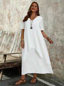 EMERY ROSE Abito asimmetrico a maniche lunghe e corte di moda per taglie forti da donna