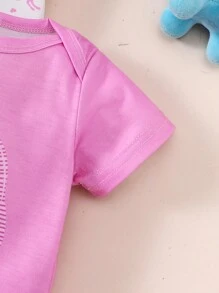 SHEIN Playful Pals 5入組新生兒女寶寶夏季可愛圖案連身衣套裝 - 玫紅色 - 查看 4