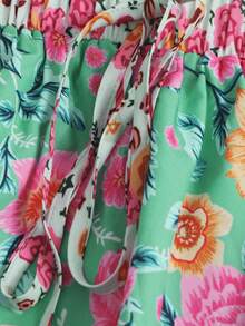 Gonna lunga casual estiva da donna in stile vacanza con stampa di fiori casuali e applicazioni - Multicolore - Visualizzare 3