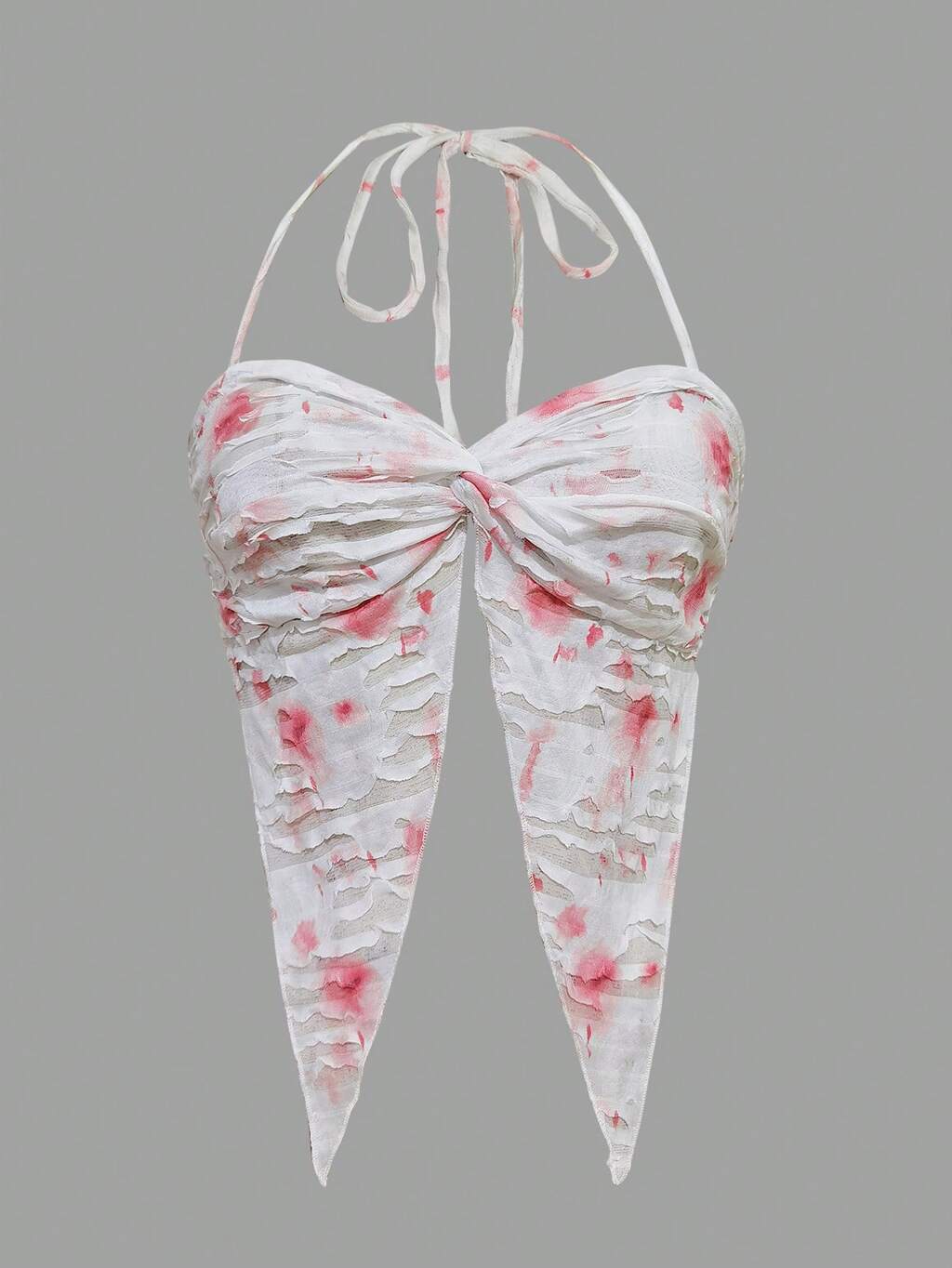 1pc Summer Fashion Tie Dye Twist Backless Halterneck Crop Top