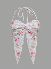 SHEIN Unity 1pc Summer Fashion Tie Dye Twist Backless Halterneck Crop Top