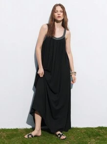Maija Vestido simple de tirantes para uso diario de mujer - Negro - Ver 6