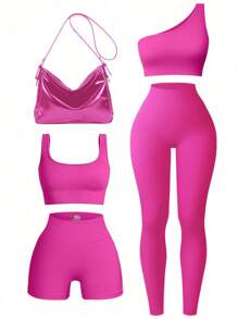 SHEIN Sport Studio Women's Solid Color Slim Fit Sportswear Outfit Set Workout Women Set
