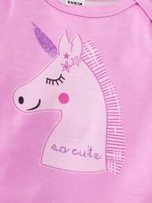 SHEIN Playful Pals 5入組新生兒女寶寶夏季可愛圖案連身衣套裝 - 玫紅色 - 查看 7