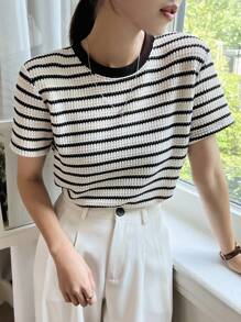 Dazy-Less Women's Colorblock Plaid Short Sleeve T-Shirt Old Money Style Summer Business Casual Woman Work Clothes - Khaki - View 4