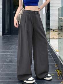 DAZY Women's Fashion High-Waist Casual Banana Pants, Full Length,Women Dress Pants - Dark Grey - View 7