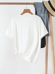 SHEIN EZwear Oversized White Round Neck Short Sleeve Casual Graphic Kiwi Fruit T-Shirt For Women, Pullover Cotton Top, Suitable For Summer - White - View 2