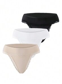 Set tanga de zi cu zi, 3 buc din dantelă - Multicolor - Vizualizare 4