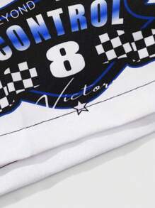 ROMWE MEN Street Life Quần short đua cạp rút màu tương phản thường ngày cho nam có in chữ, thích hợp mặc hàng ngày vào mùa hè, đi học - Nhiều màu - Xem 5