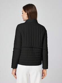 ZIAI 女士翻领短款休闲时尚棉服外套 - 黑色 - 查看 2