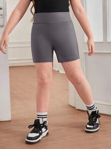 SHEIN Tween Girl Uitgebreide maat Comfortabele effen kleur Eenvoudige multipack fietsbroek