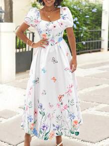 SHEIN Lady Blumiges Kleid, elegantes Hochzeitskleid, Maxikleid für Frauen, Abschlussball weißes Kleid - Verschiedenfarbig - Übersicht 8