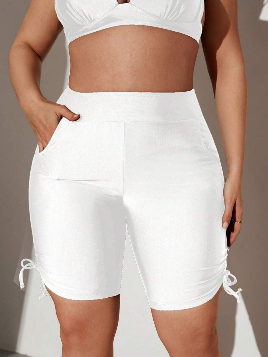 SHEIN Swim Curve Plus Size Women's Fashionable Drawstring Design Slimming Swimwear Bottom,Summer Beach