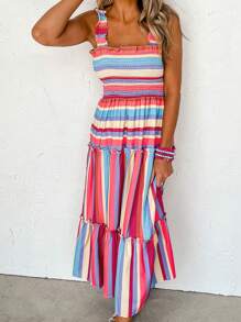 SHEIN LUNE Women's Colorful Striped Printed Sleeveless Dress - Multicolor - View 1