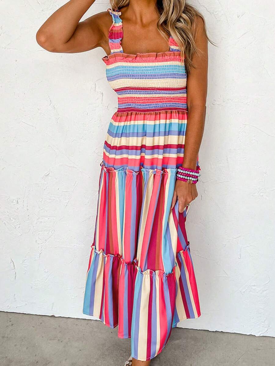 SHEIN LUNE Women's Colorful Striped Printed Sleeveless Dress - Multicolor - View 1