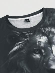 Manfinity LEGND 男士獅子印花短袖t恤,夏季休閒 - 深灰色 - 查看 5